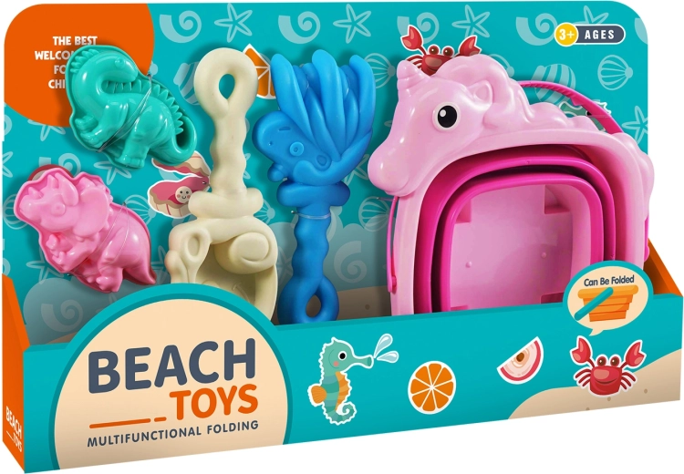 Set da spiaggia con secchiello pieghevole a forma di unicorno - 5 pezzi