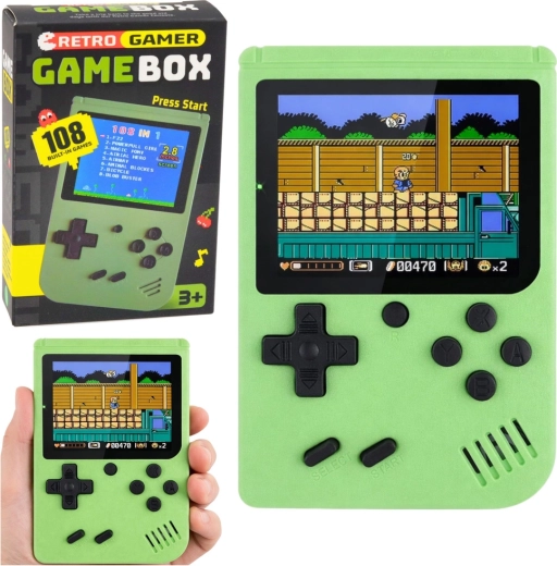 Console di gioco retrò portatile con display LCD, 108 giochi, verde