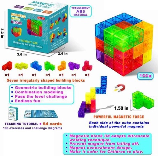 Set di costruzioni magnetiche – cubo logico magnetico, 7 pezzi