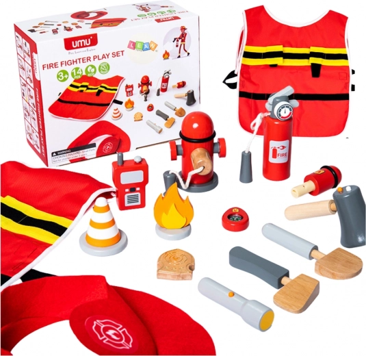 Set vigili del fuoco per bambini con costume e accessori in legno