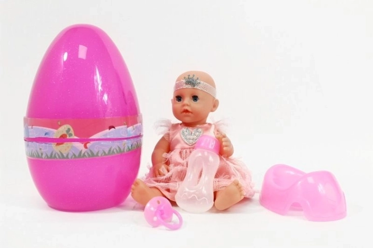 Bambola da 25 cm con set e vasino in confezione a forma di ovetto