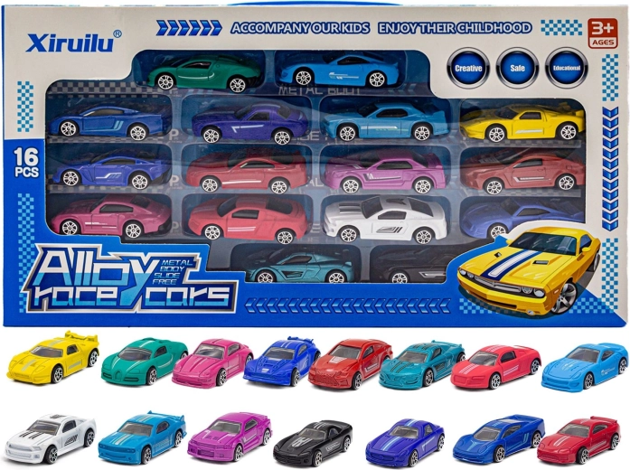 Set di automobiline in metallo a retrocarica – 16 pezzi