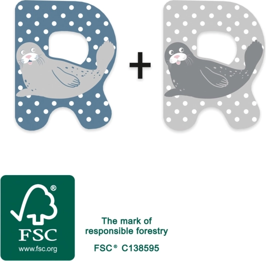 small foot Lettera in legno R con foca - 1 pezzo