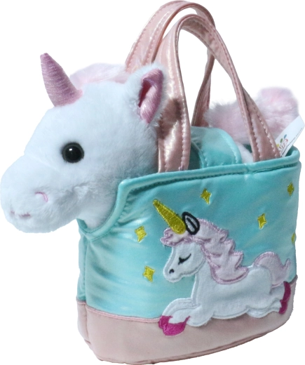 Unicorno bianco di peluche in borsetta 15 cm