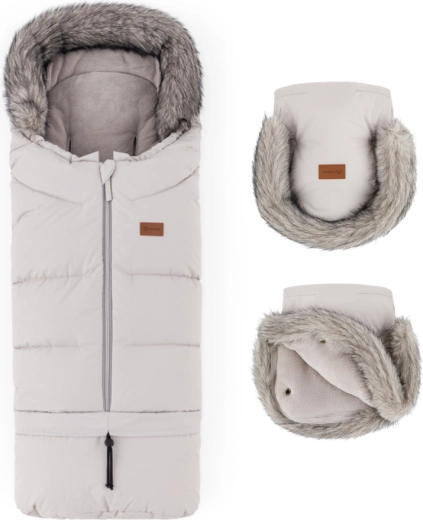 Petite&Mars set invernale: sacco termico Arctic 4in1 + guanti da passeggino Furry, colore champagne shower