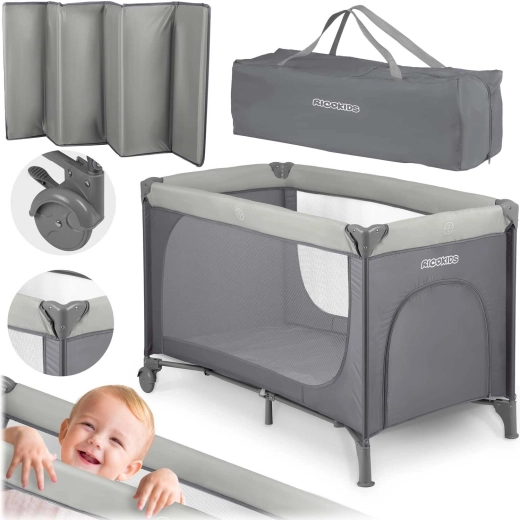 Lettino da viaggio con materasso e borsa 125 × 65 × 78 cm grigio chiaro