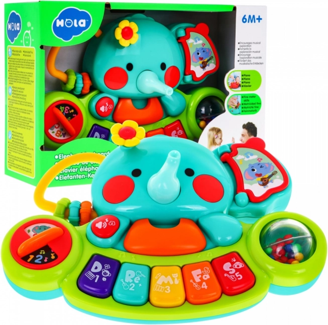 Elefante interattivo con mini pianoforte per bambini 6m+ – giocattolo musicale e sonaglino