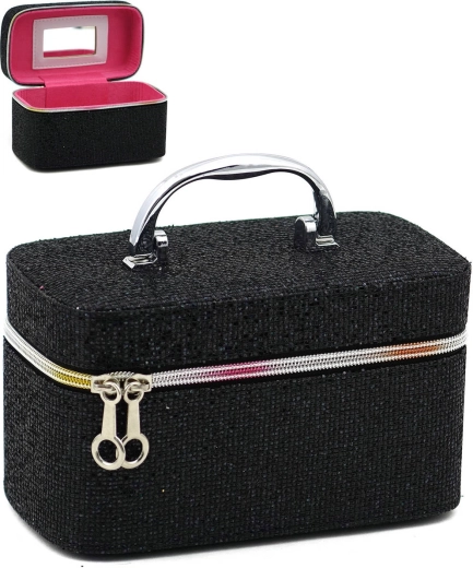Valigetta cosmetica per bambini con specchietto e zip nera, misura S - 1 pezzo