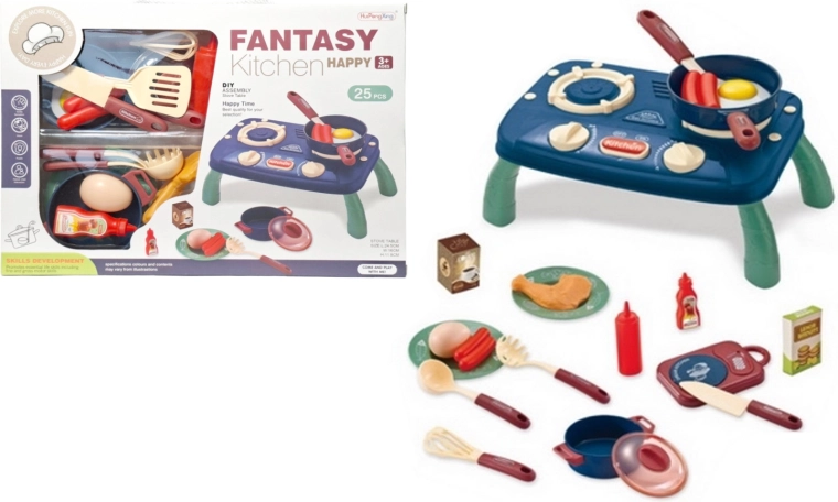 Cucina giocattolo per bambini con fornello e accessori