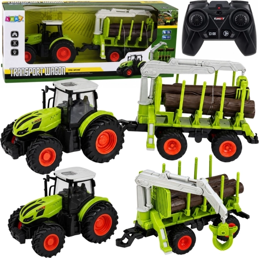Trattore RC con rimorchio forestale e pinza per legna 1:24