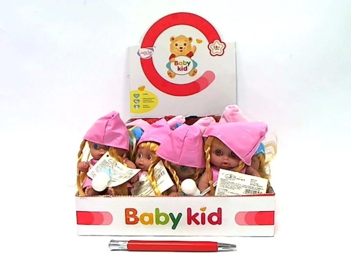 Mini bambola con suono con cappellino colorato 13 cm