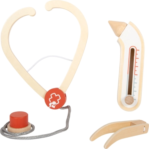 Strumenti in legno realistici per giocare al dottore