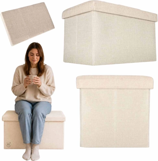 Pouf contenitore pieghevole con seduta beige 49 × 31 × 29 cm