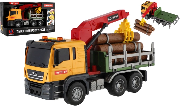 Camion per il trasporto del legname con gru, luci e suoni, 26 cm