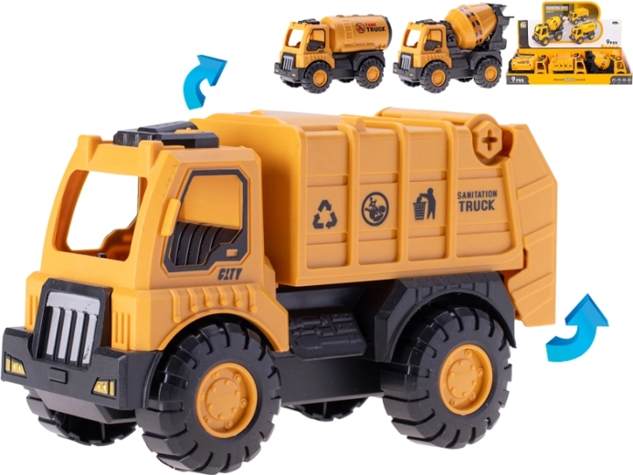 Set di veicoli da cantiere a retrocarica 15 cm, plastica, 9 pezzi in display