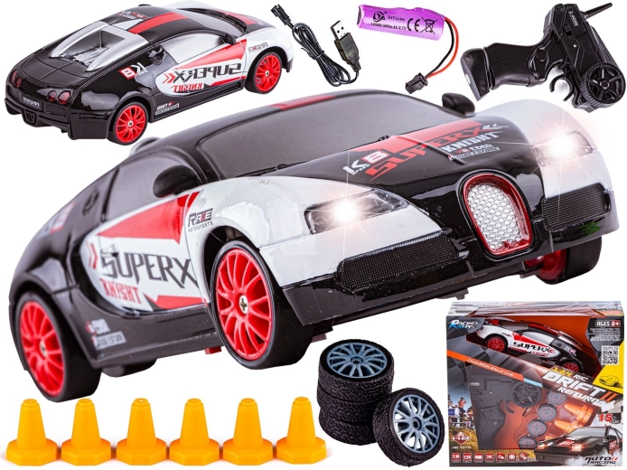Auto RC drift 1:24 4WD 2,4 GHz in stile Bugatti nero-bianco - 1 pezzo