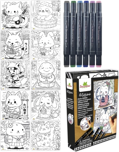 Artissimo set creativo manga kawaii animaletti con 5 pennarelli a base alcolica