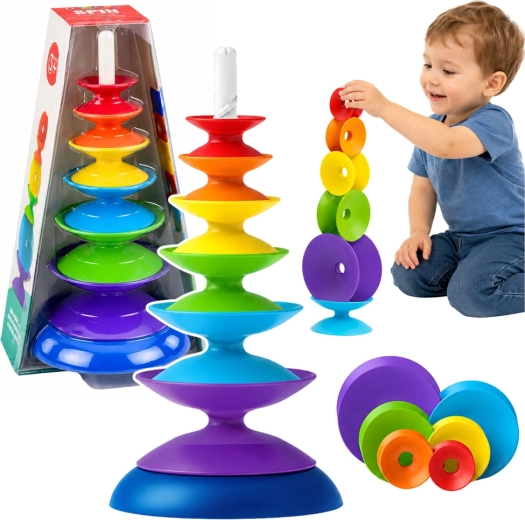 Torre sensoriale impilabile colorata per bambini piccoli