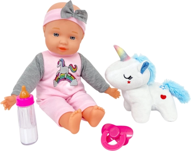 Bambolina con unicorno di peluche 30 cm