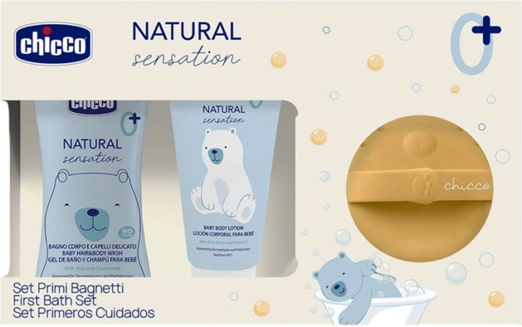 Set regalo di cosmetici Chicco Natural Sensation con spugnetta lavante in silicone