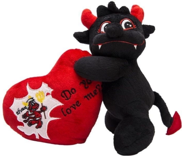Diavoletto di peluche con cuoricino 20 cm nero - 1 pezzo