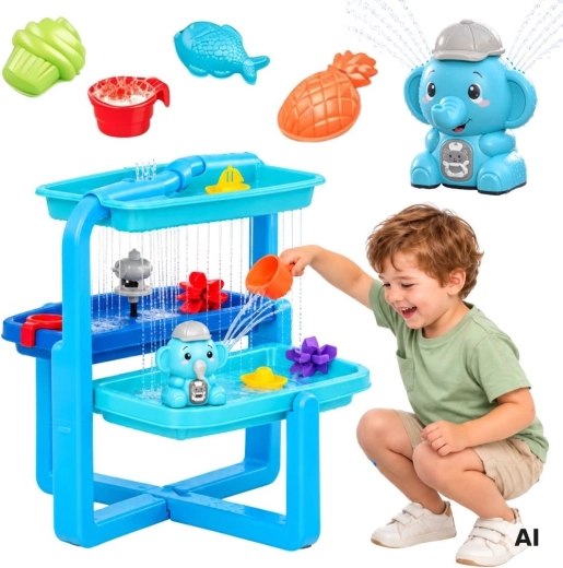 Tavolino per acqua e sabbia 2 in 1 con fontana e pompa a forma di elefante Woopie