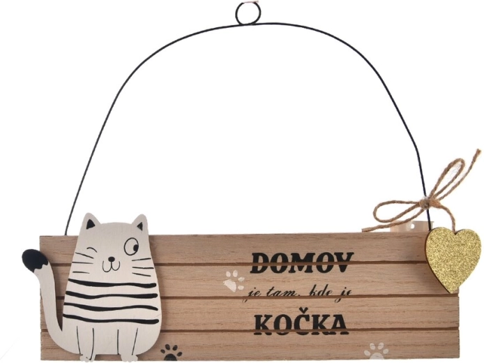 Targa decorativa in legno con gatto beige