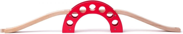 Ponte in legno con arco rosso per trenini