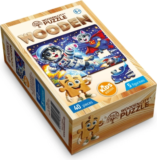Puzzle in legno Wooden City Super gatti nello spazio, 40 pezzi