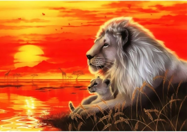Quadro da dipingere con i numeri in cornice 50 × 40 cm – leone maestoso