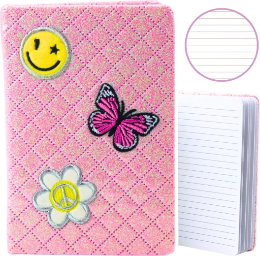 Quaderno rosa in broccato B6 con applicazioni, 80 fogli