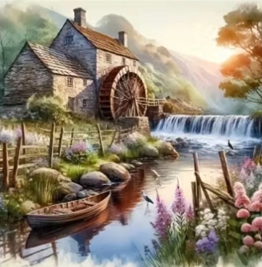 Norimpex pittura con diamanti mulino sul fiume con barca 30 × 40 cm