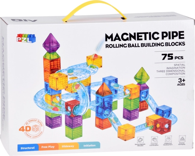 Set di costruzioni magnetiche da 75 pezzi con pista per biglie