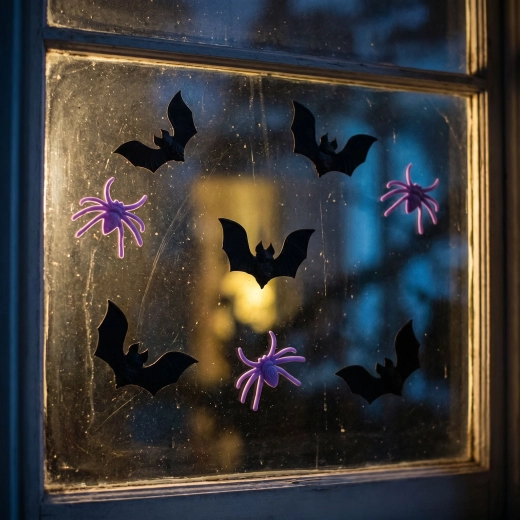 Decorazioni gel 3D per finestre di Halloween con pipistrelli e ragni, 9 pezzi