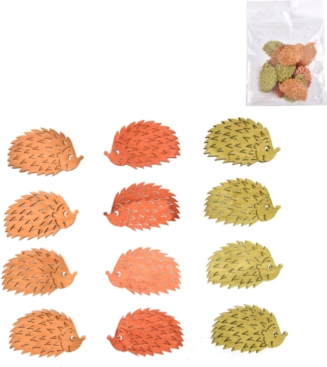 Decorazione riccio in legno 4 cm, mix 3 colori, 12 pz