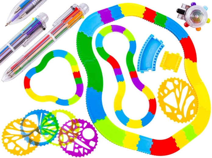 Spirografo – set da disegno con pista modulare, sagome e penna multicolore