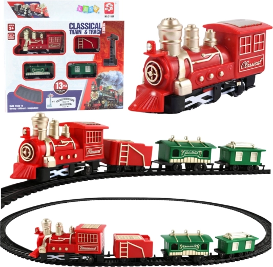 Classico trenino a batteria con locomotiva, vagoni e binari – 13 pezzi