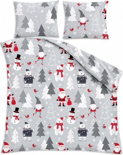 Biancheria da letto in cotone SCANDIC con pupazzi di neve e orsi grigi 140 × 200 cm