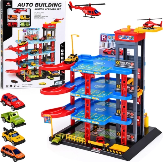 Garage multipiano per bambini con ascensore, autolavaggio ed elicottero