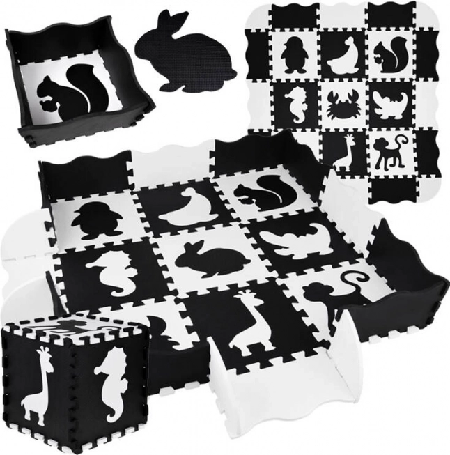 Puzzle in schiuma – tappetino per bambini a contrasto Animali 120 × 120 cm