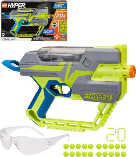 Blaster Nerf Hyper Fuel-20 Hasbro con palline e occhiali protettivi