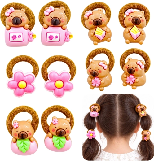 Elastici per capelli con capibara ed elementi rosa - set da 10 pz