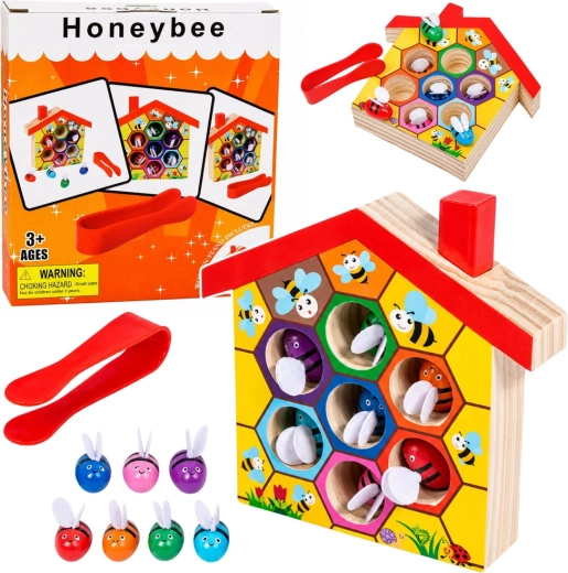 Alveare Montessori in legno con api e pinzetta (7 pz)