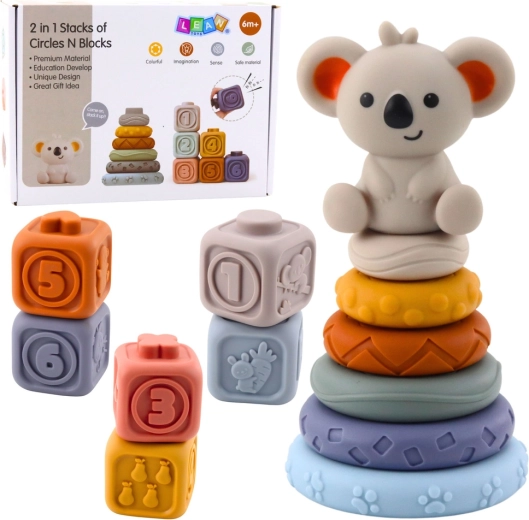 Torre sensoriale e morbidi cubi in silicone koala 13 pezzi