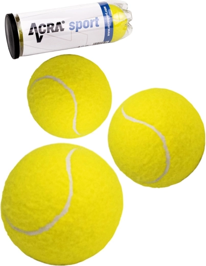 Palline da tennis ACRA ricreative gialle 3 pz in tubo