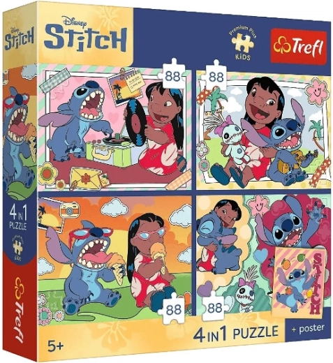 Puzzle premium per bambini Stitch – 4×88 pezzi (tema spaziale)