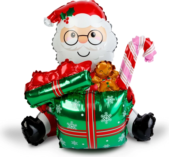 Palloncino natalizio in foil Babbo Natale con regalo 60 × 65 cm