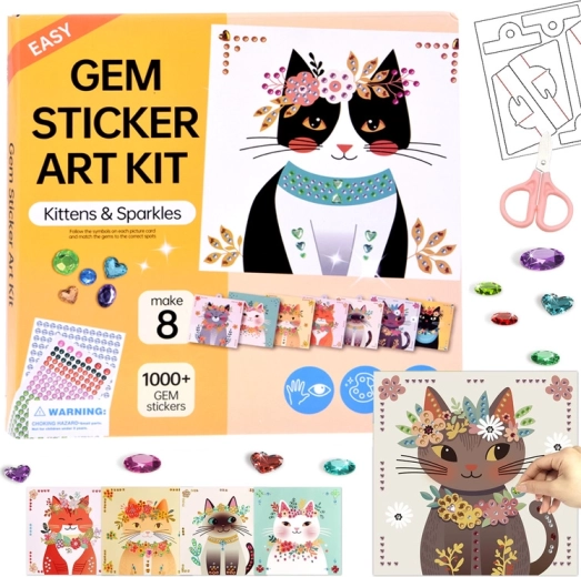 Creazioni con adesivi diamantati gattini e glitter – kit creativo da 8 immagini