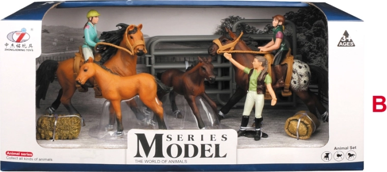 Set di cavalli con scuderia e personaggi