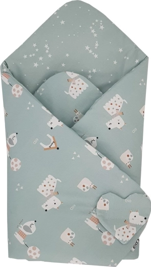 Fasciatoio avvolgente EKO in cotone double-face Dogs & Stars mint 75 × 75 cm